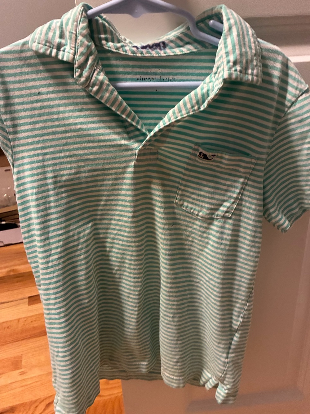 Vineyard Vines Mint and White Striped Polo